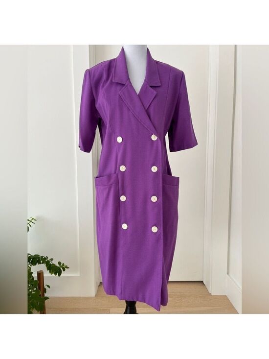 V.I.Petites Dresses & Skirts - V.I.PETITES Vintage Double Breasted Purple Midi Dress Retro 80's 90's Canada